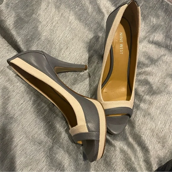 Nine West | Shoes | Nine West Womans Open Toe Shoes Duanao Blue Cream 6 4  Heel | Poshmark